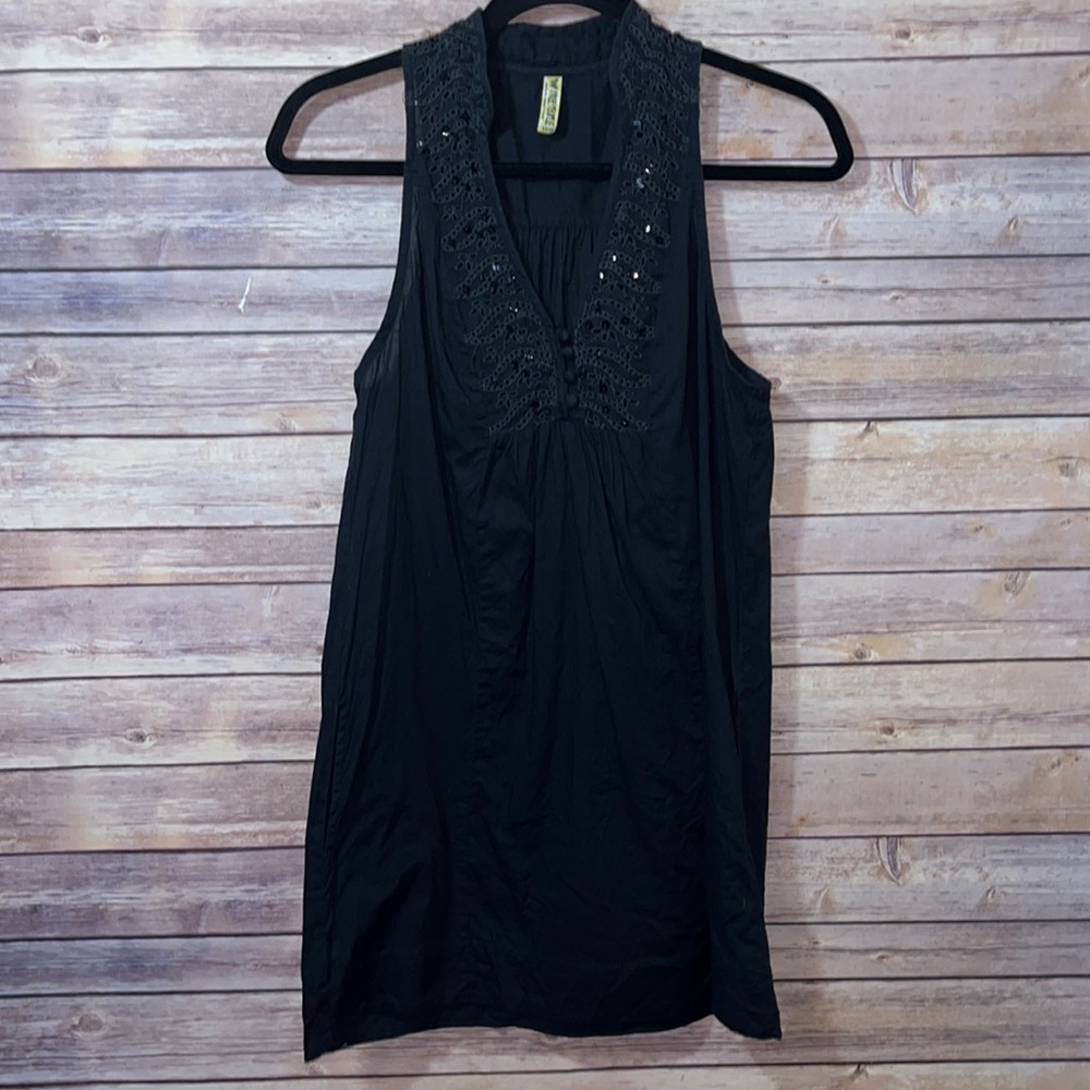 ⭐️ Free People Black Cotton Babydoll Dress Eyelet B2